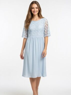 Vintage Teal Lace A-Line Dress 13/14 Regency Tea Party Cottagecore Midi